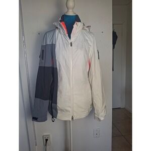 Spyder Womens Ski Jacket White Grey Colorblock Hooded Winter Coat Size 10